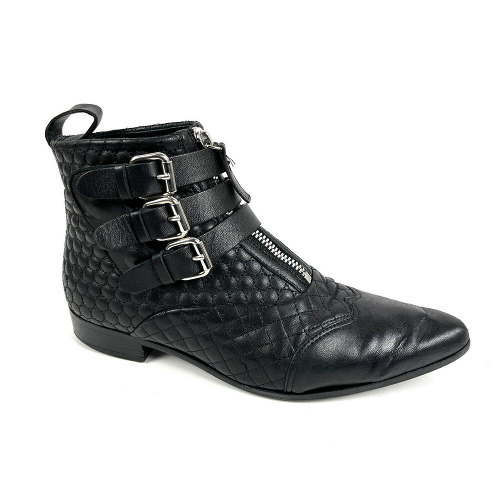 Tabitha Simmons Early Ankle Boots Size 6.5 EU 36.5 Black Quilted Buckle Goth